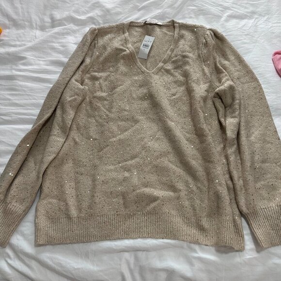 LOFT - Women's Sequin Double V Sweater - Picture 2 of 2